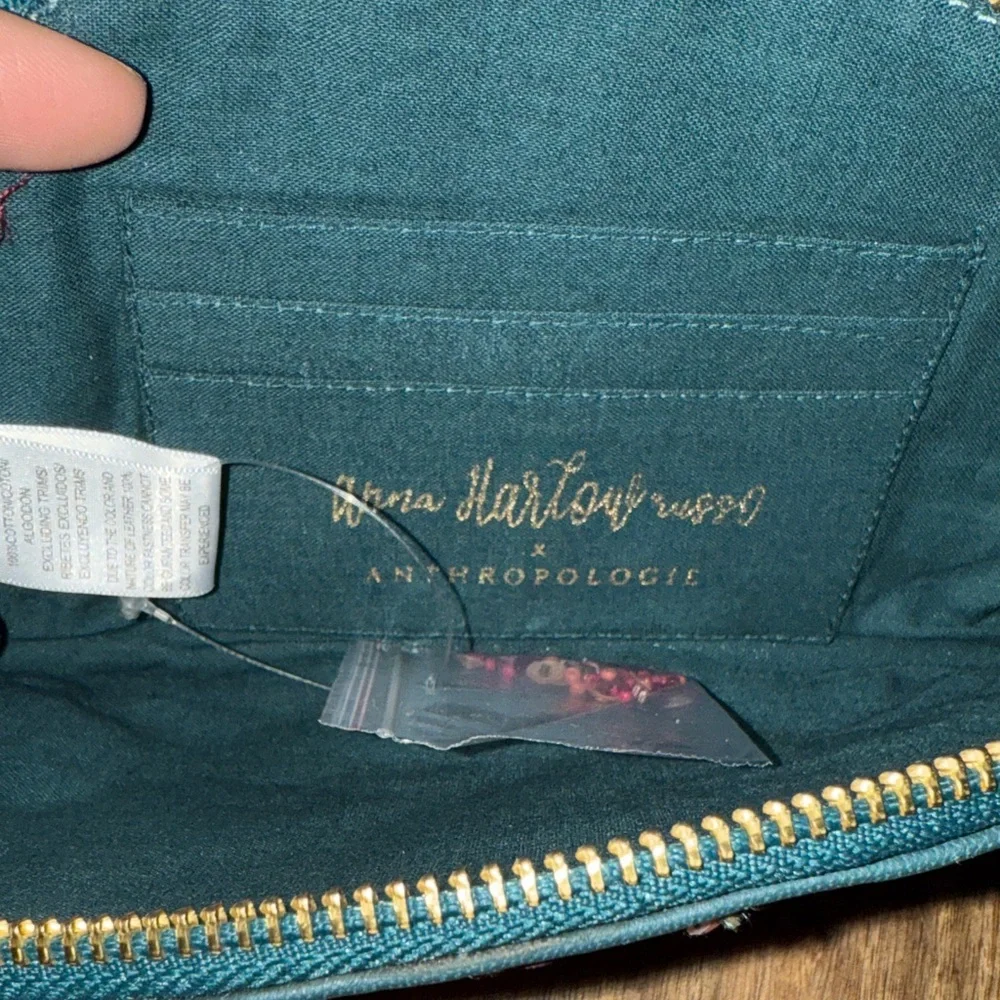 NWT Anthropologie x Anna Harlow Russo Floral Embroidered “M” Clutch with Tassel - Picture 5 of 7